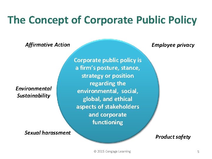 The Concept of Corporate Public Policy Affirmative Action Environmental Sustainability Employee privacy Corporate public