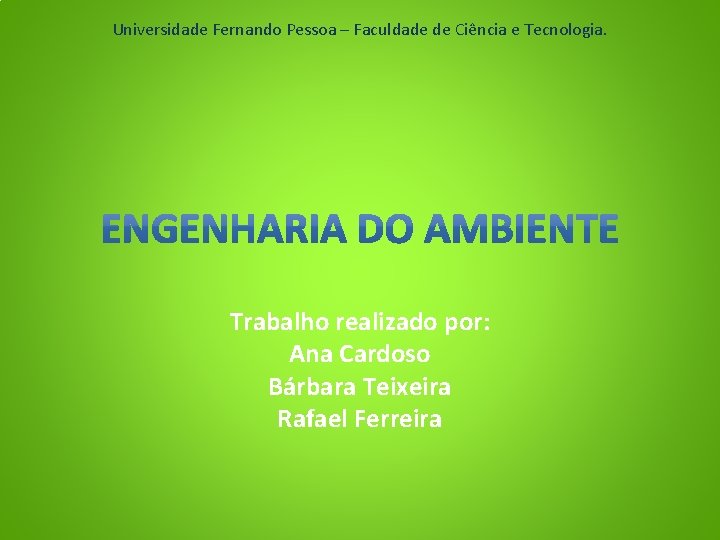 Universidade Fernando Pessoa – Faculdade de Ciência e Tecnologia. Trabalho realizado por: Ana Cardoso