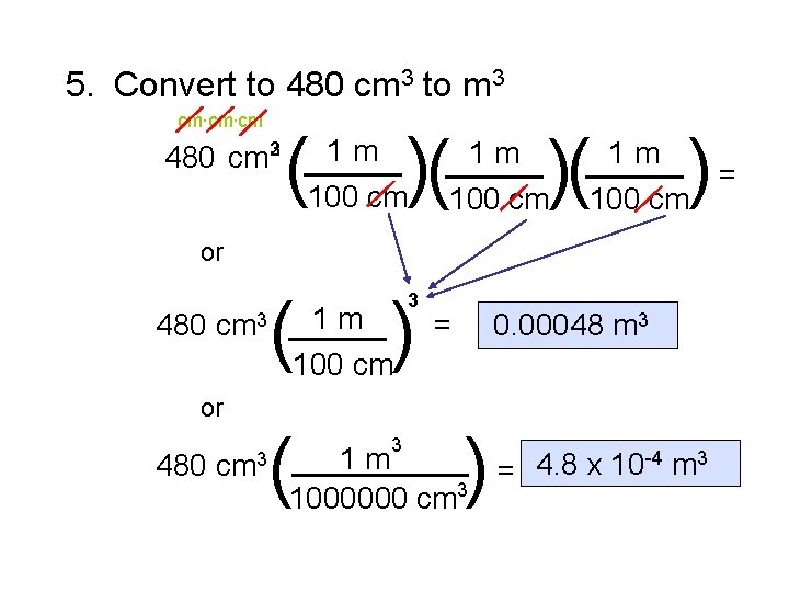 5. Convert to 480 cm 3 to m 3 cm. cm ( )( (