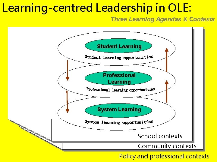 Learning-centred Leadership in OLE: Three Learning Agendas & Contexts Student Learning Professional Learning System