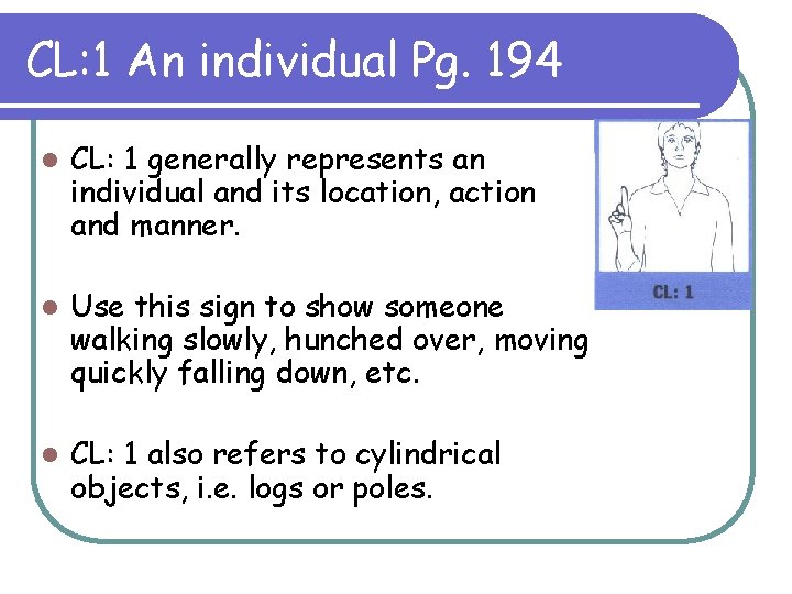 CL: 1 An individual Pg. 194 l CL: 1 generally represents an individual and