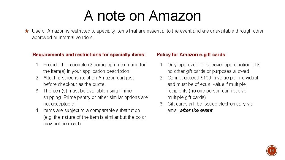A note on Amazon ★ Use of Amazon is restricted to specialty items that A note on Amazon ★ Use of Amazon is restricted to specialty items that
