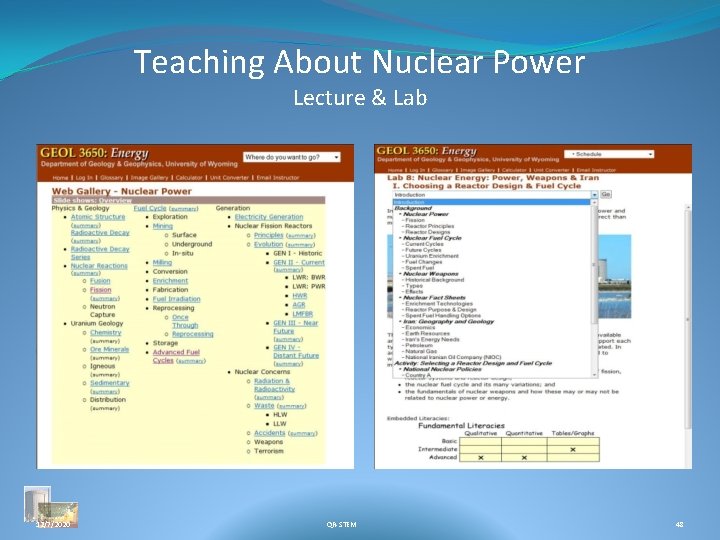 Teaching About Nuclear Power Lecture & Lab 12/7/2020 QR-STEM 48 