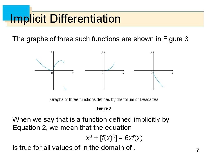 Implicit Differentiation The graphs of three such functions are shown in Figure 3. Graphs Implicit Differentiation The graphs of three such functions are shown in Figure 3. Graphs