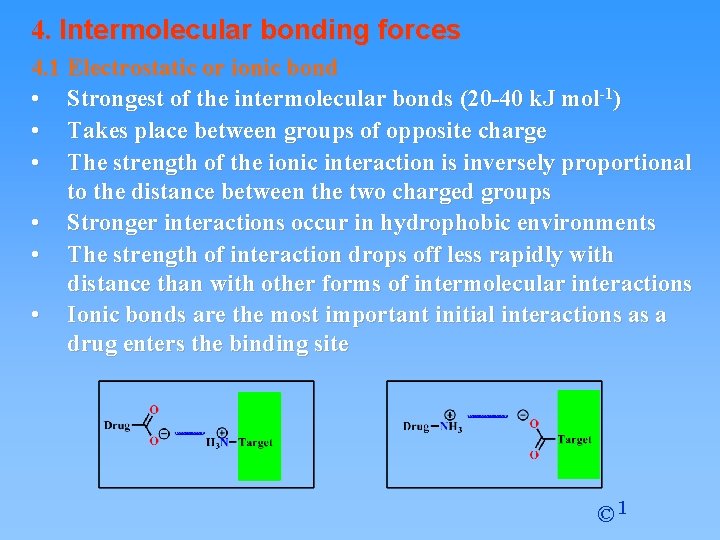 4. Intermolecular bonding forces 4. 1 Electrostatic or ionic bond • Strongest of the