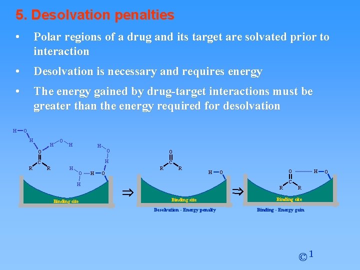 5. Desolvation penalties • Polar regions of a drug and its target are solvated