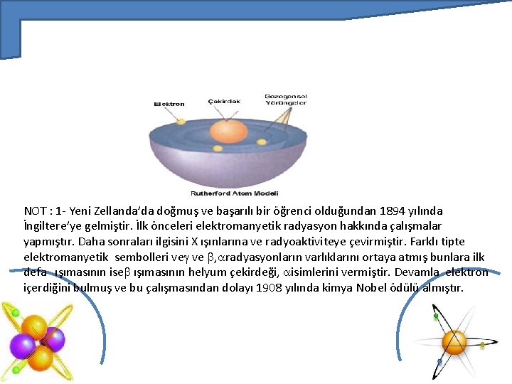 NOT : 1 - Yeni Zellanda’da doğmuş ve başarılı bir öğrenci olduğundan 1894 yılında