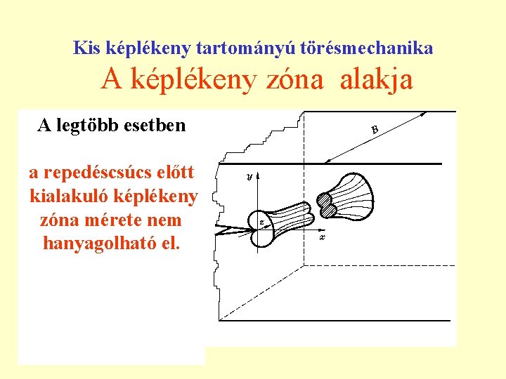 Kis képlékeny tartományú törésmechanika A képlékeny zóna alakja A legtöbb esetben a repedéscsúcs előtt