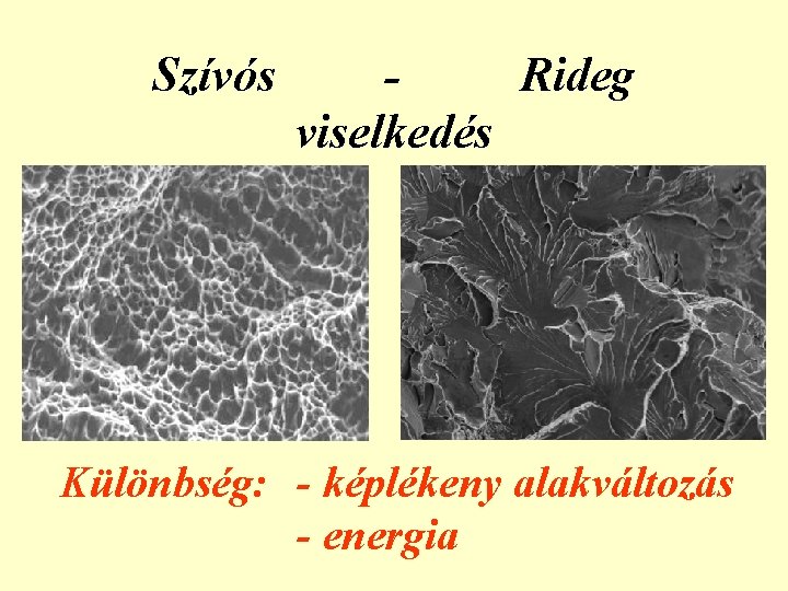 Szívós Rideg viselkedés Különbség: - képlékeny alakváltozás - energia 
