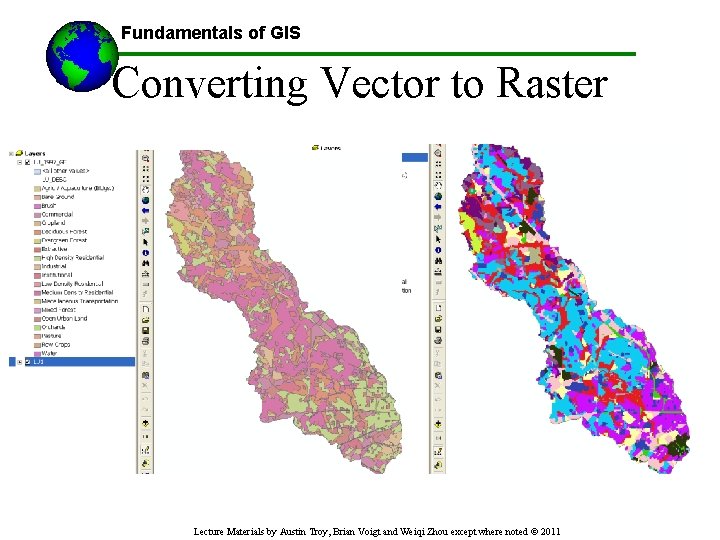 Fundamentals of GIS ------Using GIS-- Converting Vector to Raster Lecture Materials by Austin Troy,