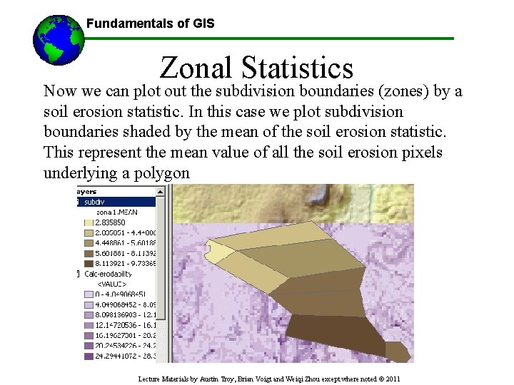 Fundamentals of GIS Zonal Statistics ------Using GIS-- Now we can plot out the subdivision