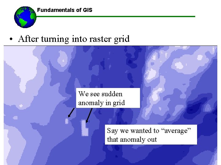 Fundamentals of GIS • After turning into raster grid We see sudden anomaly in