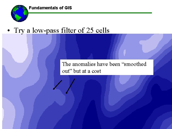 Fundamentals of GIS • Try a low-pass filter of 25 cells The anomalies have