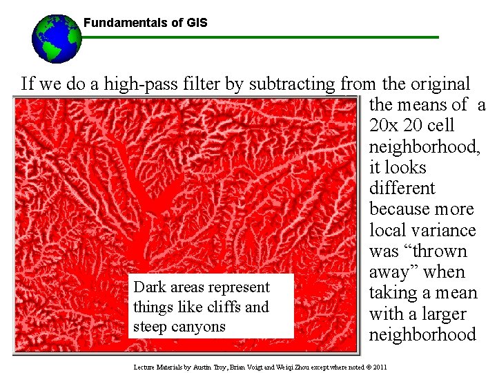 Fundamentals of GIS If we do a high-pass filter by subtracting from the original