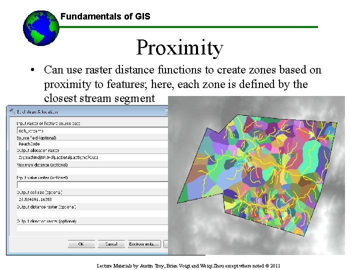 Fundamentals of GIS ------Using GIS-- Proximity • Can use raster distance functions to create