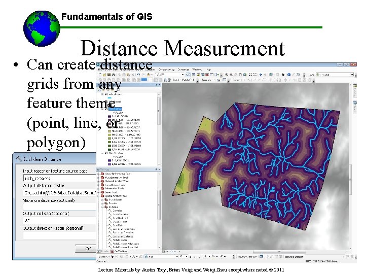 Fundamentals of GIS Distance Measurement • Can create distance grids from any feature theme