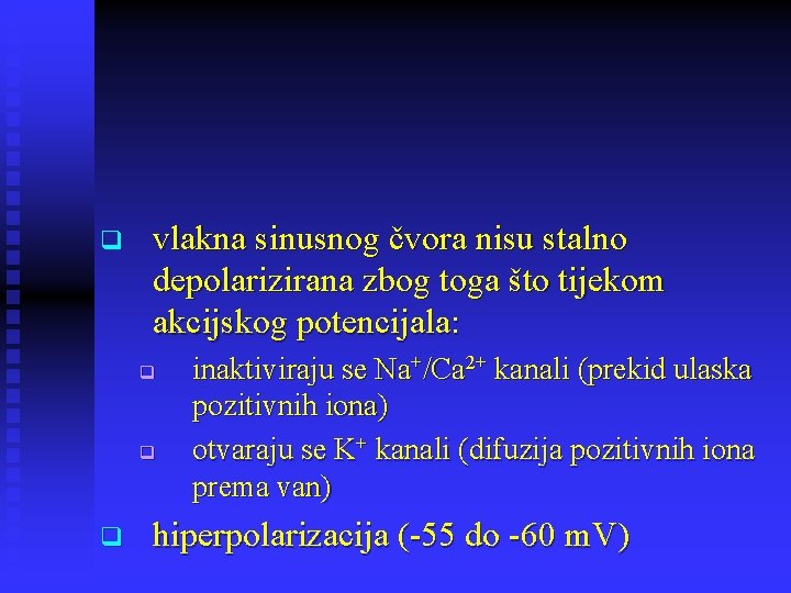 q vlakna sinusnog čvora nisu stalno depolarizirana zbog toga što tijekom akcijskog potencijala: q