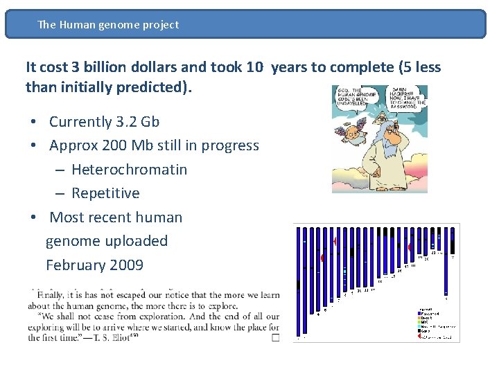 The Human genome project It cost 3 billion dollars and took 10 years to