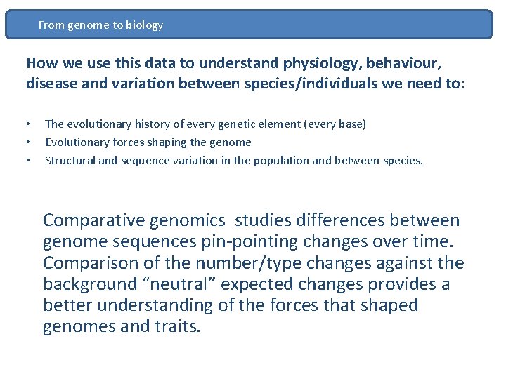 From genome to biology How we use this data to understand physiology, behaviour, disease