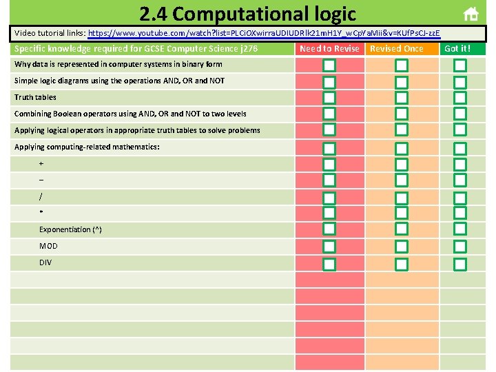 2. 4 Computational logic Video tutorial links: https: //www. youtube. com/watch? list=PLCi. OXwirra. UDIUDRlk