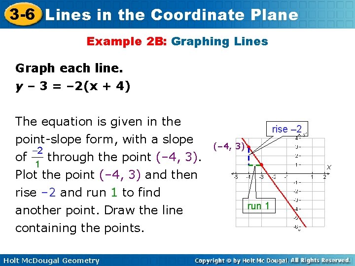 3 -6 Lines in the Coordinate Plane Example 2 B: Graphing Lines Graph each
