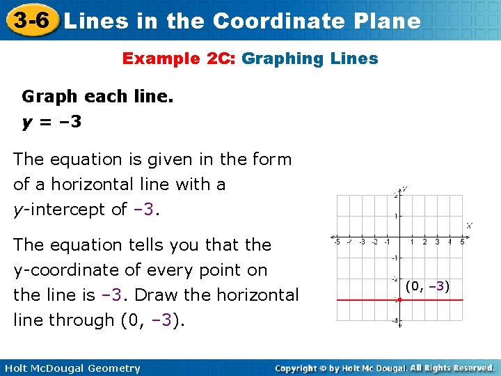 3 -6 Lines in the Coordinate Plane Example 2 C: Graphing Lines Graph each