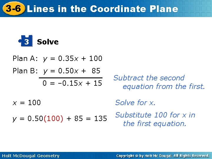 3 -6 Lines in the Coordinate Plane 3 Solve Plan A: y = 0.