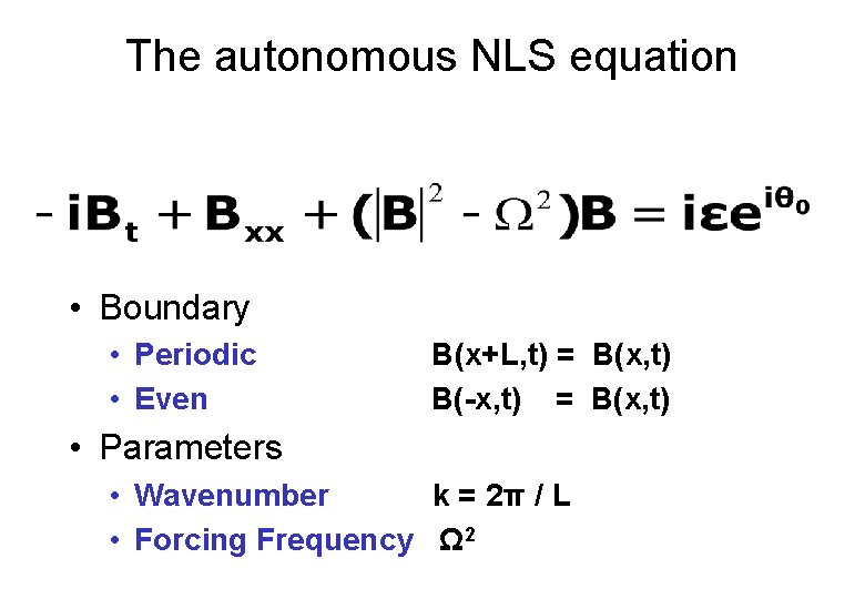 The autonomous NLS equation • Boundary • Periodic • Even B(x+L, t) = B(x,