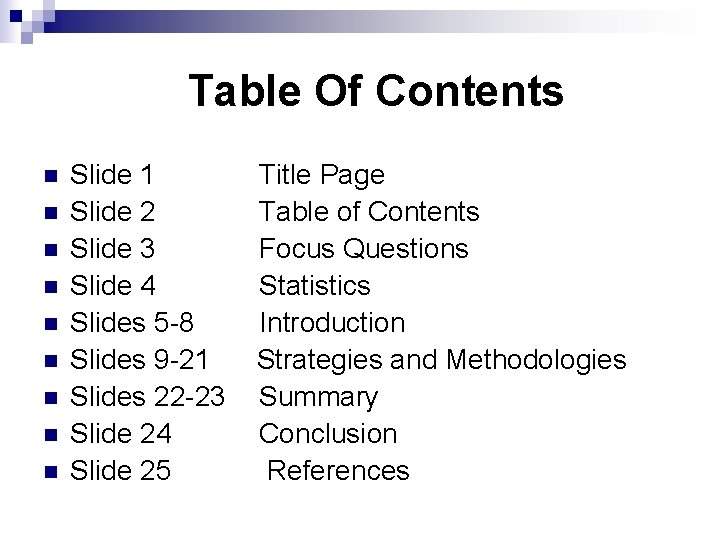 Table Of Contents n n n n n Slide 1 Slide 2 Slide 3