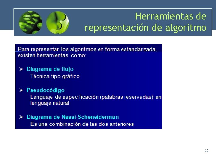 Herramientas de representación de algoritmo 20 Herramientas de representación de algoritmo 20