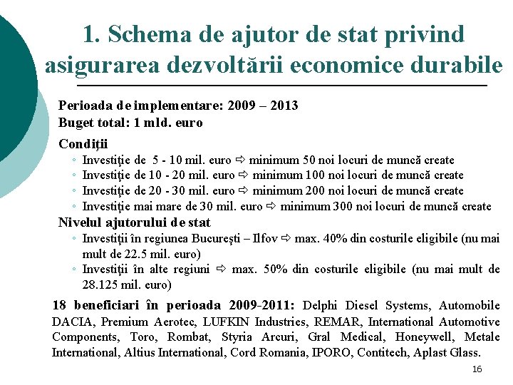 1. Schema de ajutor de stat privind asigurarea dezvoltării economice durabile Perioada de implementare: