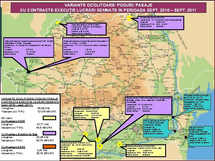 VARIANTE OCOLITOARE/ PODURI/ PASAJE CU CONTRACTE EXECUŢIE LUCRĂRI SEMNATE ÎN PERIOADA SEPT. 2010 –