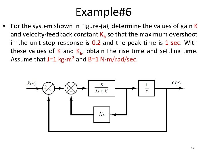 Example#6 • For the system shown in Figure-(a), determine the values of gain K