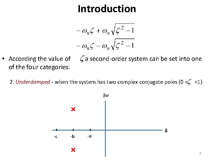 Introduction • According the value of , a second-order system can be set into