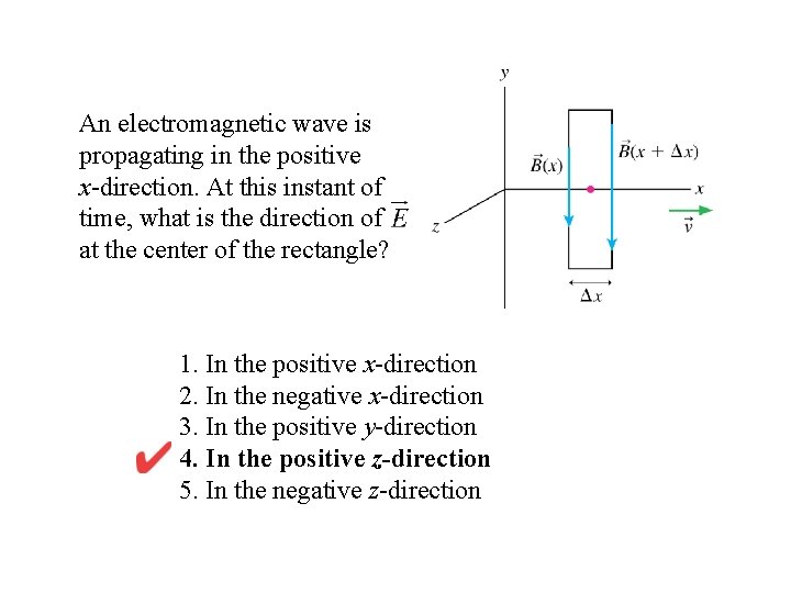 An electromagnetic wave is propagating in the positive x-direction. At this instant of time,