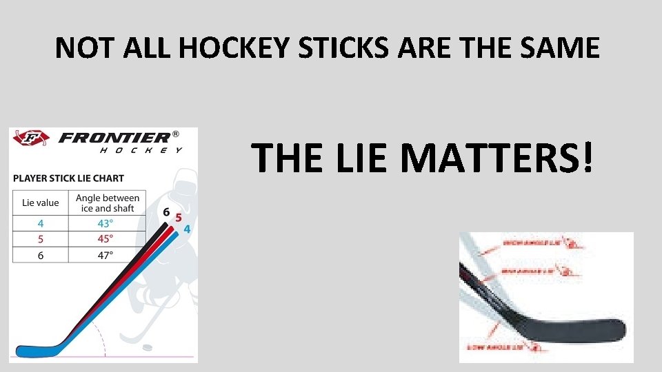 NOT ALL HOCKEY STICKS ARE THE SAME THE LIE MATTERS! 