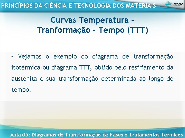 PRINCÍPIOS DA CIÊNCIA E TECNOLOGIA DOS MATERIAIS Curvas Temperatura – Tranformação – Tempo (TTT)