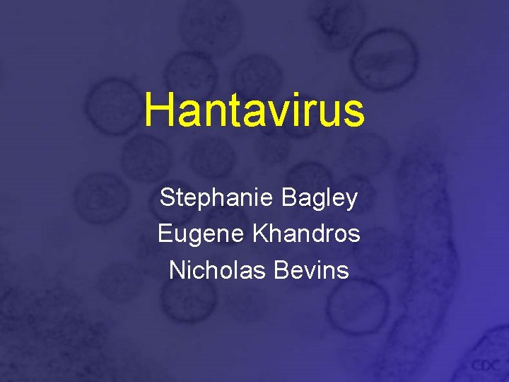 Hantavirus Stephanie Bagley Eugene Khandros Nicholas Bevins 