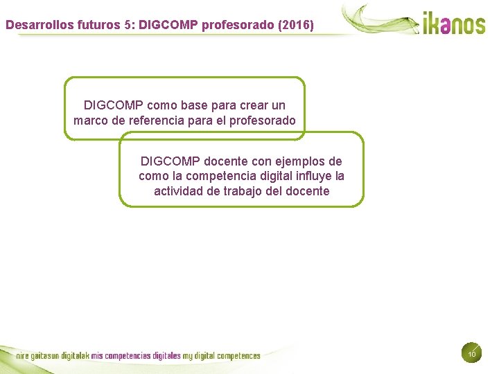 Desarrollos futuros 5: DIGCOMP profesorado (2016) DIGCOMP como base para crear un marco de