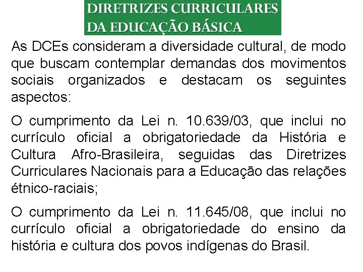 As DCEs consideram a diversidade cultural, de modo que buscam contemplar demandas dos movimentos