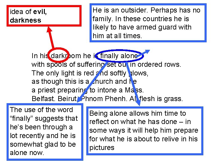 idea of evil, darkness He is an outsider. Perhaps has no family. In these