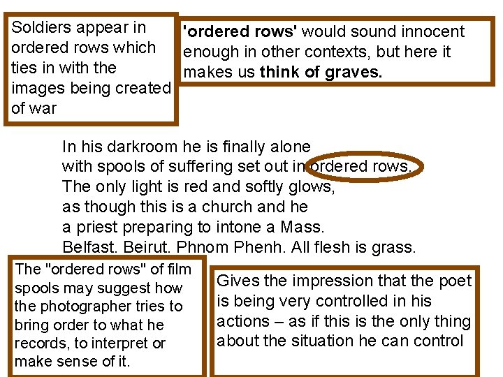 Soldiers appear in 'ordered rows' would sound innocent ordered rows which enough in other