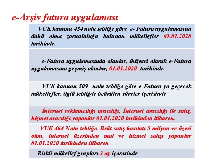 e-Arşiv fatura uygulaması VUK kanunu 454 nolu tebliğe göre e- Fatura uygulamasına dahil olma