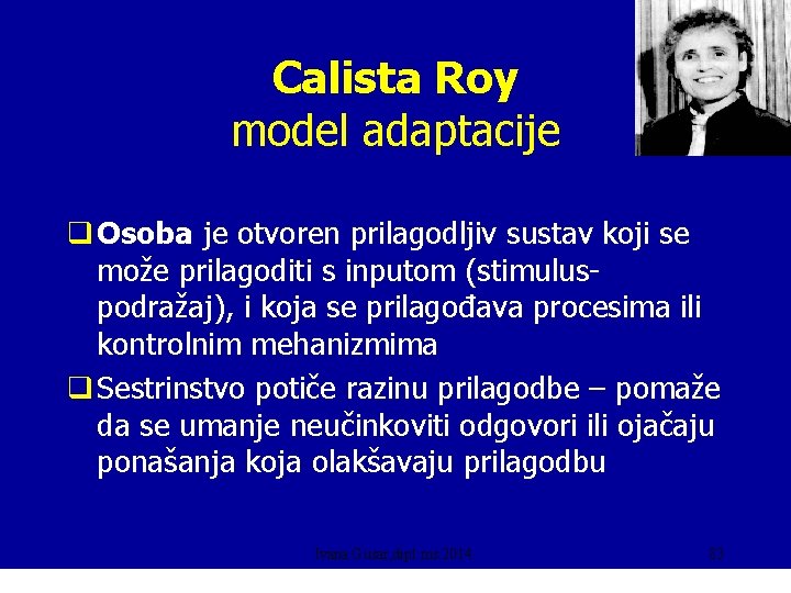 Calista Roy model adaptacije q Osoba je otvoren prilagodljiv sustav koji se može prilagoditi