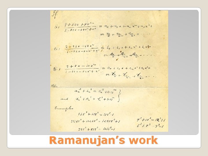 Ramanujan’s work 