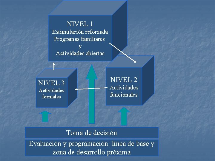 NIVEL 1 Estimulación reforzada Programas familiares y Actividades abiertas NIVEL 3 Actividades formales NIVEL