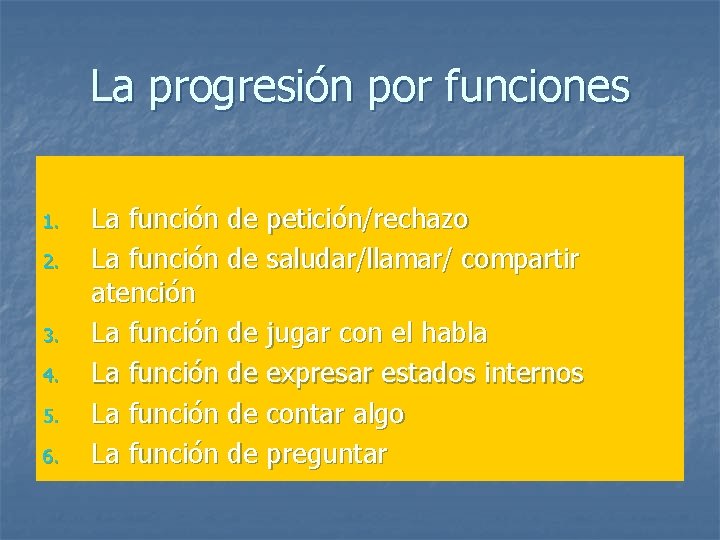 La progresión por funciones 1. 2. 3. 4. 5. 6. La función de petición/rechazo