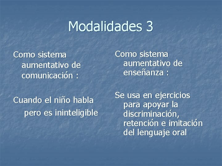 Modalidades 3 Como sistema aumentativo de comunicación : Cuando el niño habla pero es