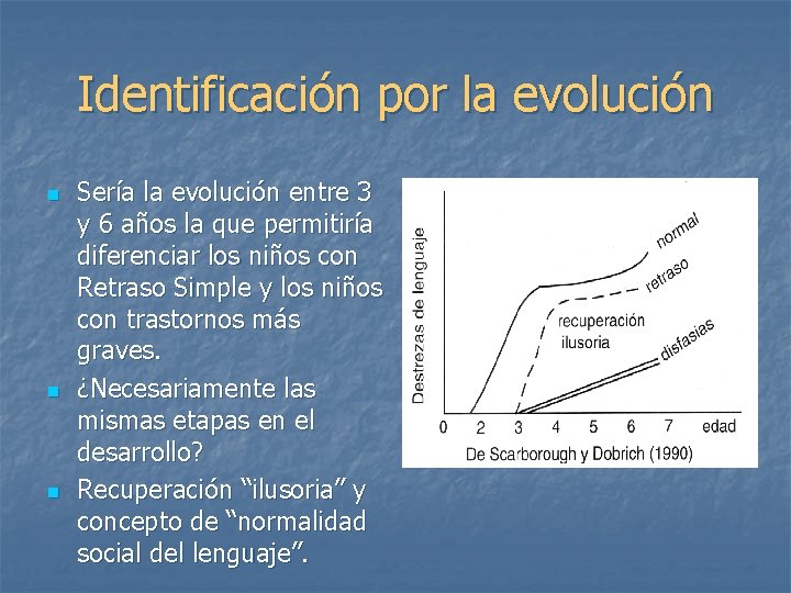 Identificación por la evolución n Sería la evolución entre 3 y 6 años la