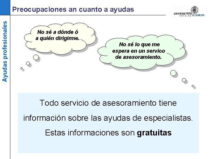 Ayudas profesionales Preocupaciones an cuanto a ayudas No sé a dónde ó a quién